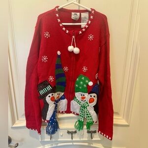 Tiara Festive Girls Red Snowman Cardigan Zip Up Sweater